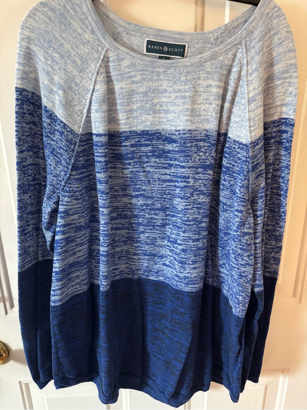 Karen Scott Heathered Blue Colorblock Crewneck Sweater